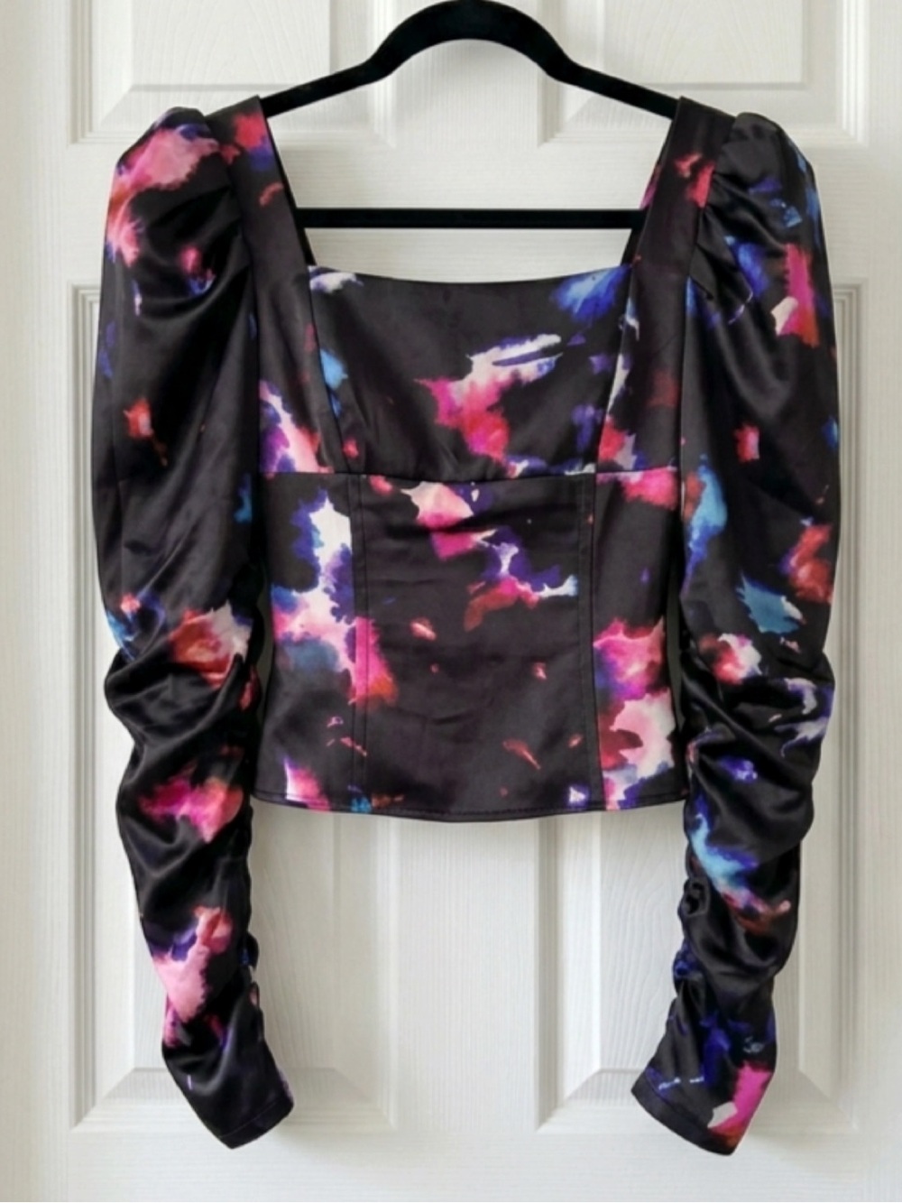 Badgley Mischka Floral Bustier Rushed  Sleeves Size 2  Glam 80’s Style